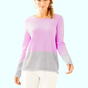 Lilly Pulitzer Rica Cashmere Sweater Lilac Freesia Grey Color Block Fringe Sz S